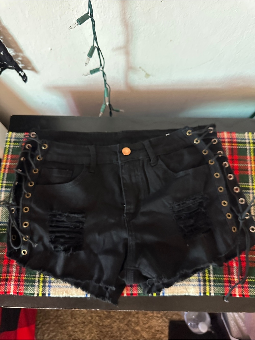 Black Lace-Up Distressed Women’s Denim Shorts